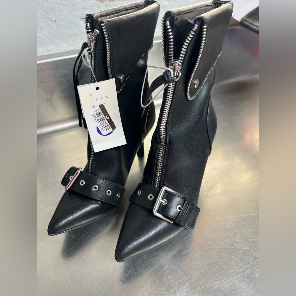 A New Day Women's Mickey Point Toe Moto Ankle Boots - Picture 3 of 7